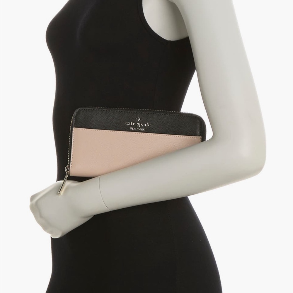 kate spade Staci Continental Two-Tone Black and Blush Zip-Around Wallet - Picture 3 of 4